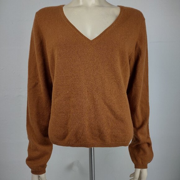 Alfani brown 2-ply 100% Cashmere V-neck pullover sweater ladies XL X-Large - Picture 1 of 6
